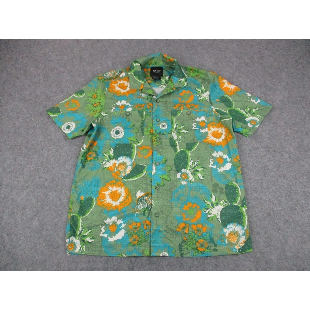 511 Tactical Shirt Mens Small Green Orange Hawaiian Ripstop Button Up Pocket